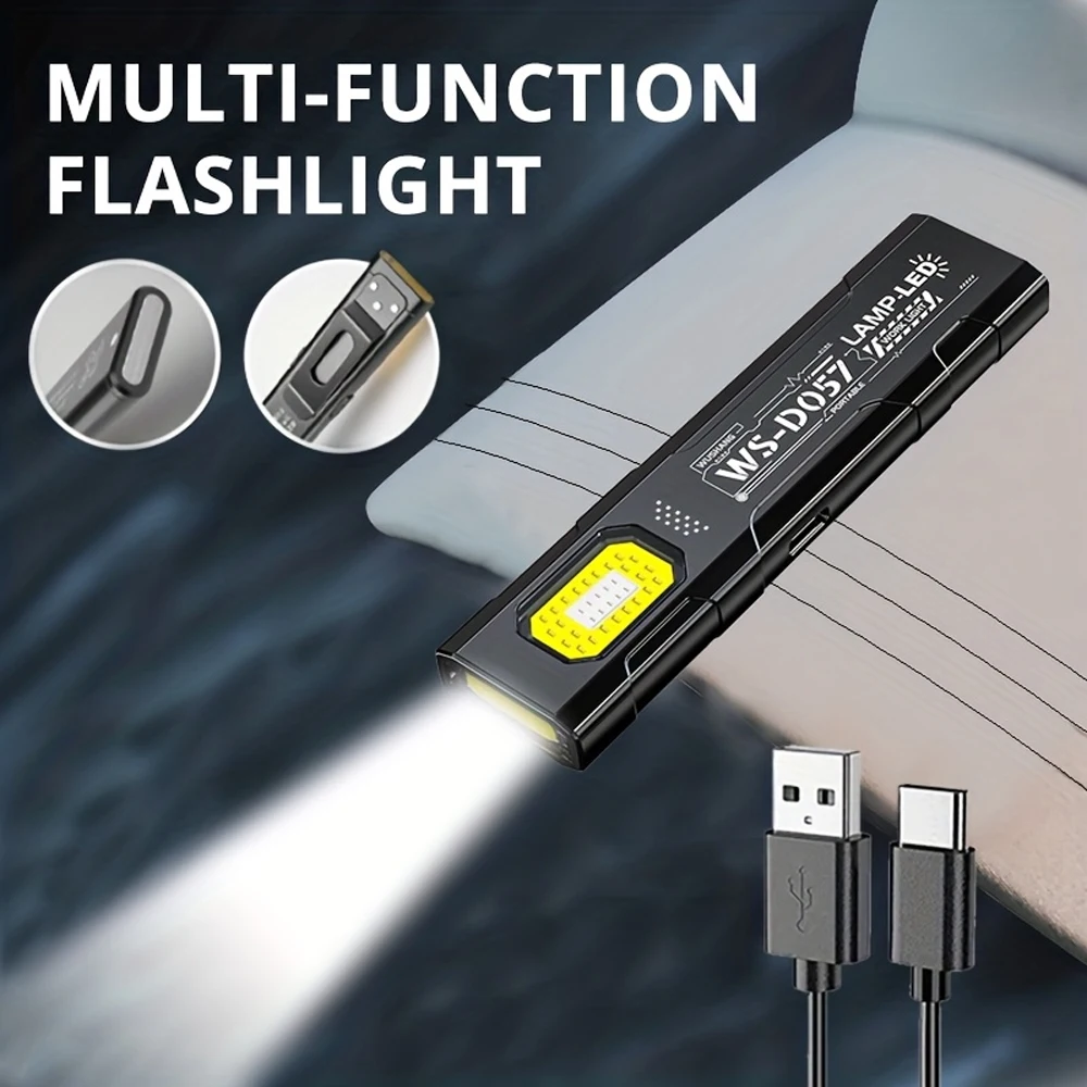 Powerful Mini COB LED Keychain Flashlight USB C Rechargeable Hanging Work Light Waterproof Keyring Camping Walking Pocket Lamp