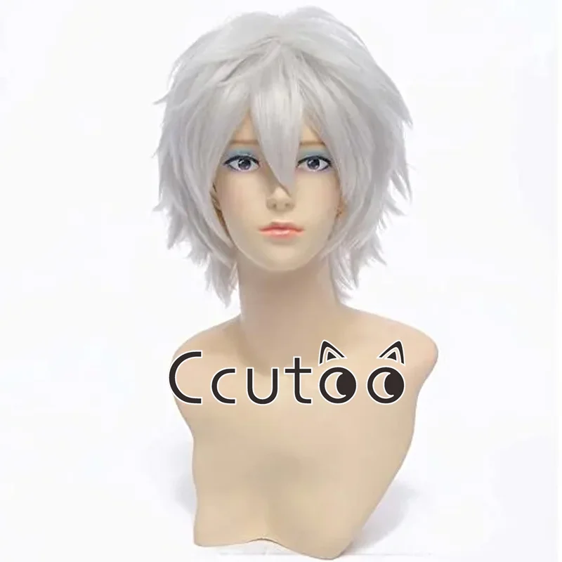 ccutoo Men's Silver White Short Shaggy Layered Synthetic Hair The Future Diary Akise Aru / Sakata Gintoki Cosplay Cos Wigs