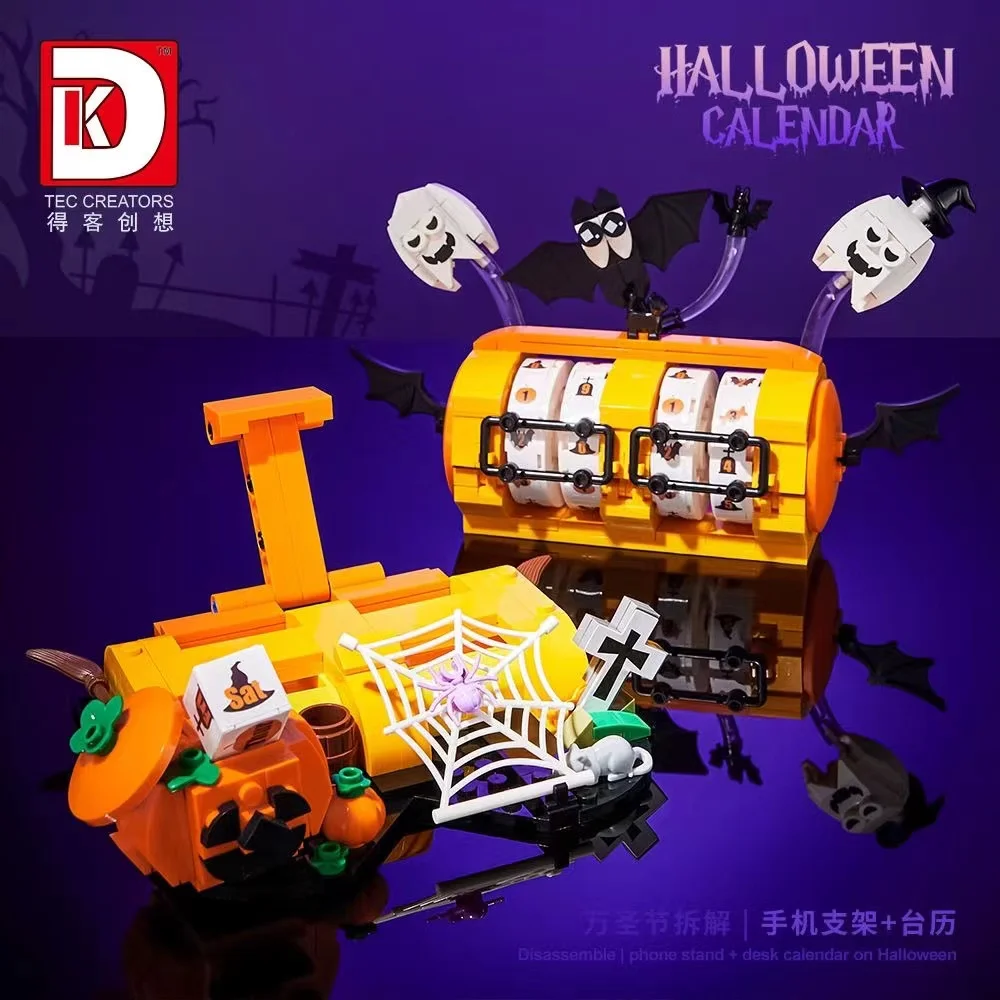 Deke DK715 Halloween calendar can be used as a mobile phone holder 420 particles puzzle building blocks Halloween gift toys