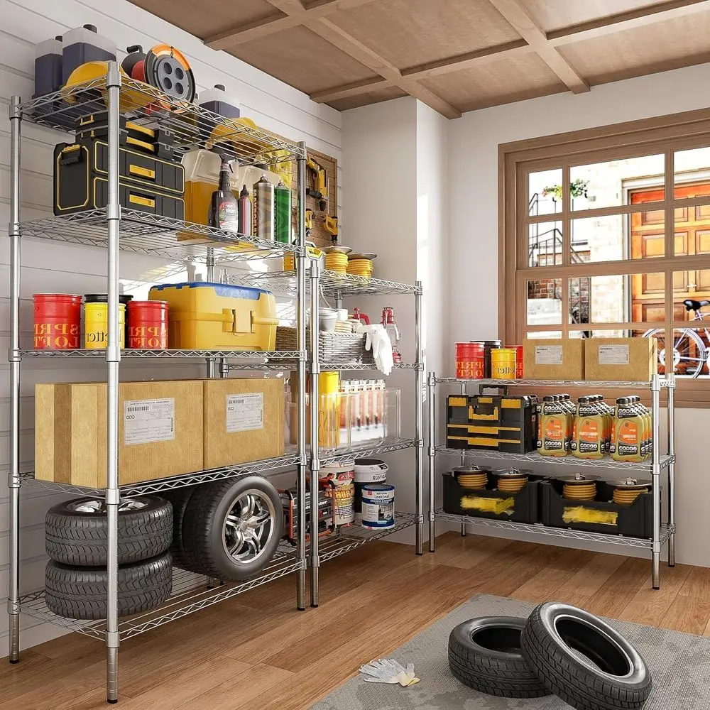 頑丈な4段調節可能なメタルワイヤーシェルフユニット、クロム仕上げ