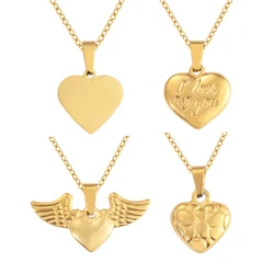 18k Gold Color Plated Stainless Steel Heart Charm Love Chain Necklace For Women Valentine Gifts