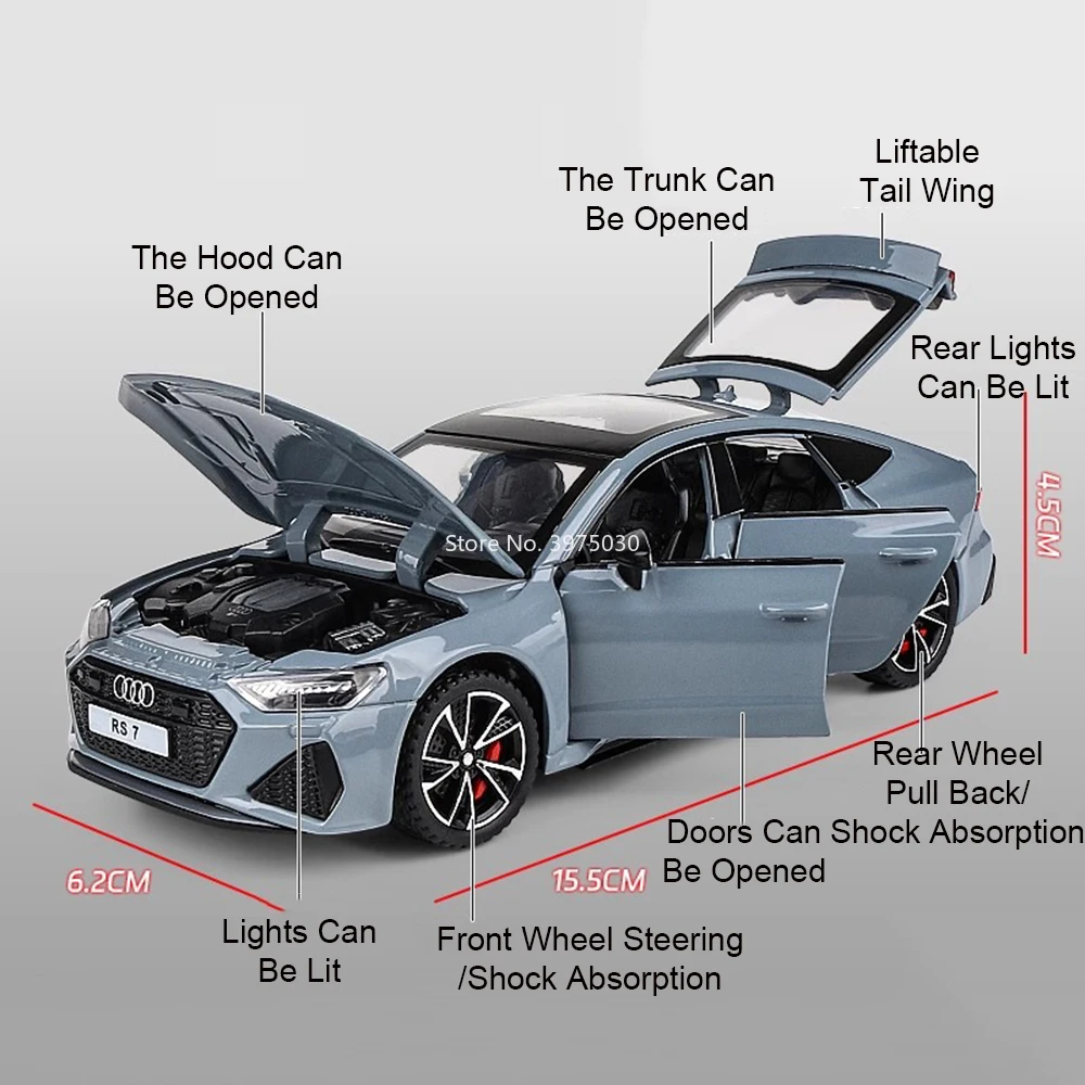 1:32 AUDI RS7 Legierung Spielzeug Autos Druckguss Modell mit Zurückziehen Licht Sound Miniatur Auto Gummi Reifen Fahrzeug Kind Sammlung Geschenke
