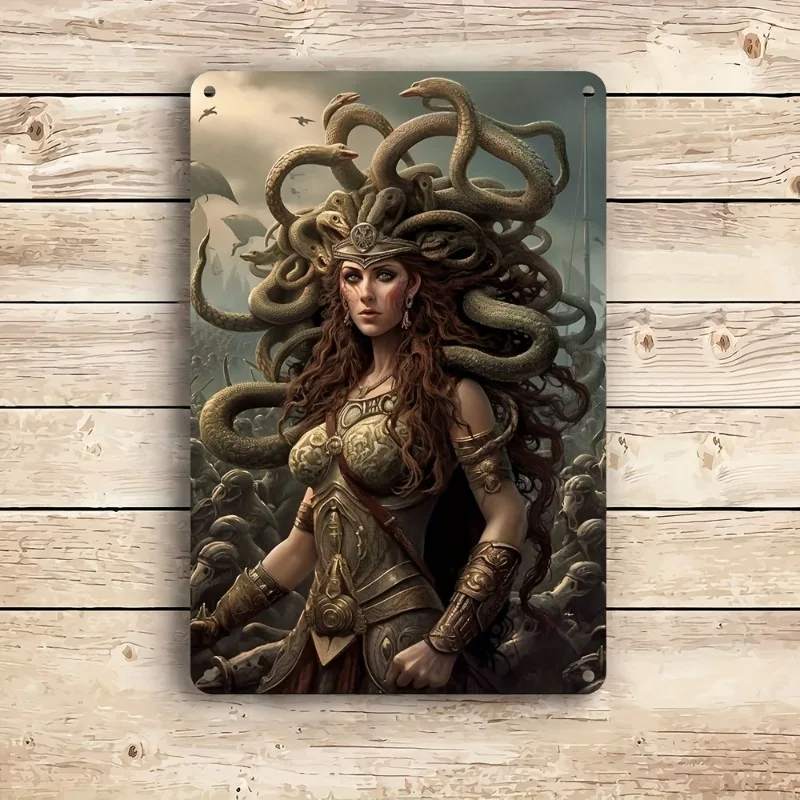 

Medusa Mythology Aluminum Metal Sign, Reusable Tin Wall Décor for Home, Bar, Vintage Art Poster Plaque, Pre-Drilled Holes