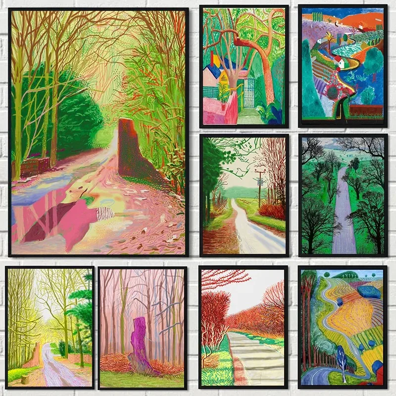 David Hockney The Arrival of Spring Poster Abstract Painting Nature Landscape Canvas Prints Wall Art Pictures Home Office Decor