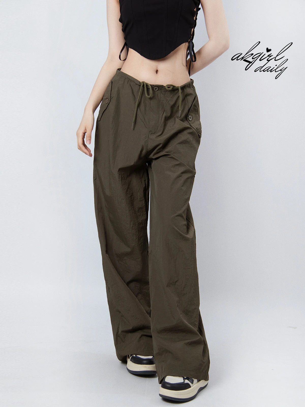

Low Waist Loose Fit Work Pants Women's Spicy Girl Military een Casual Wide Leg Pants Trendy Ins Street Sle Summer 2023