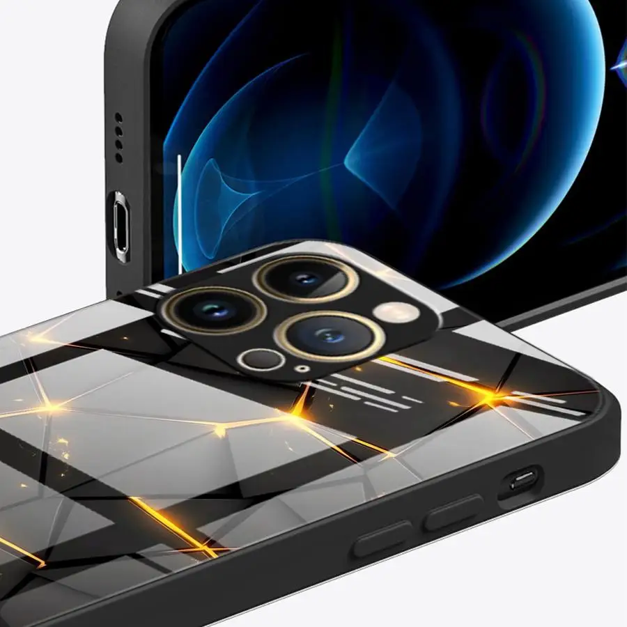 Glass Phone Cover Case for iPhone 17 Pro Max 15 Plus Air XR 12 11 16 13 8 14 Geometric Carbon Fiber - view 3
