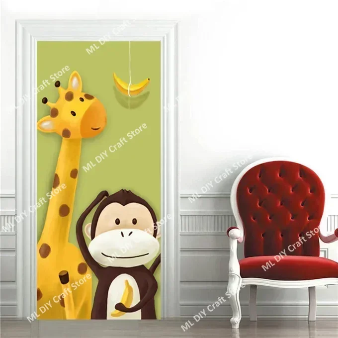 

Cartoon Animal Pink Rabbit Door Sticker Kids Room Nursery Decoration PVC Giraffe Removable Wallpaper Bedroom Wall Decal