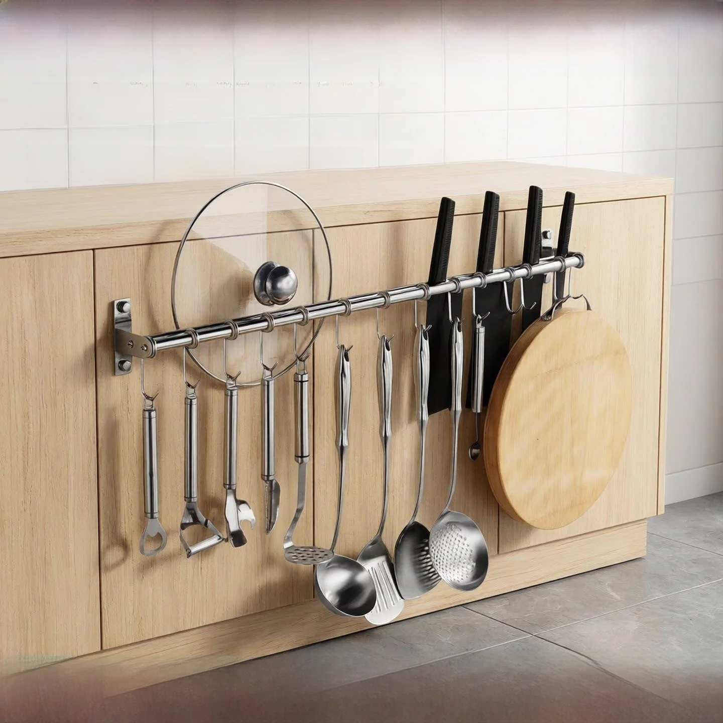 Suporte de Parede para Cozinha em Aço Inoxidável, Novo Estilo, Barra de Gancho Perfurada de Comprimento Estendido para Organi...