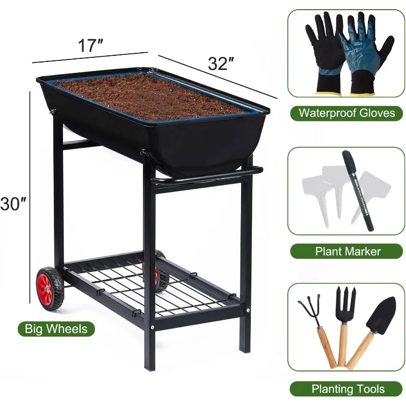 Mobile Garden Bed Cart with Legs -Compatible with Indoor & Outdoor Patio, Backyard Planting of Vegetables, Herbs, Flowers