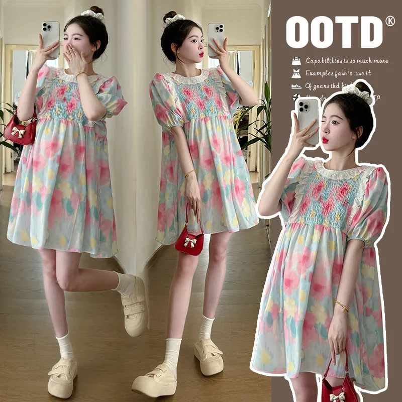 

Summer Maternity Dress - Printed Baby Doll Dress for Pregnant Women, Loose & Stylish Plus Size Short Sleeve Dress for Moms