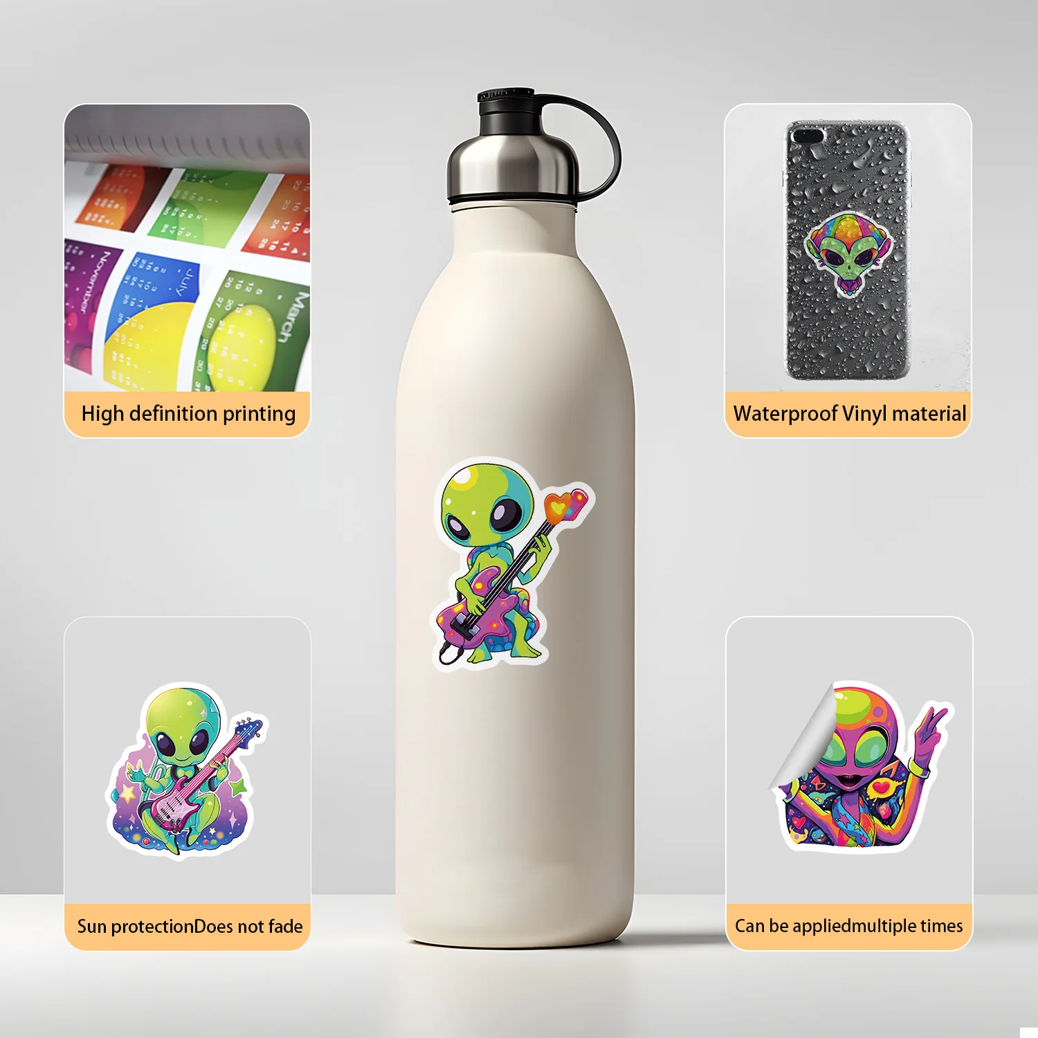 10/30/50 個神秘的なエイリアンステッカーカラーギターデカール楽器 DIY 冷蔵庫ラップトップギター車バイク音楽スタイルのおもちゃ