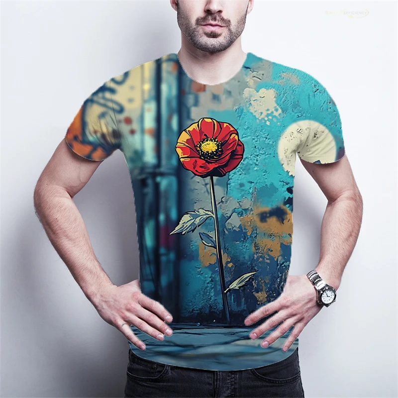 

Artistic Style Floral Graphic T Shirts For Men Summer Fashion Short Sleeve 3D Printed T-shirts Casual Oversized Harajuku Tees