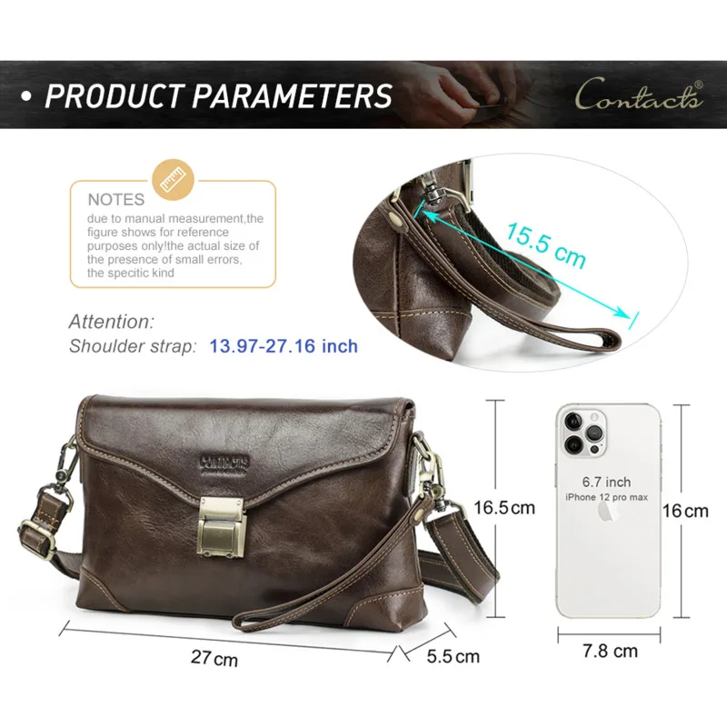 Password Lock Genuine Leather Crossbody Bag Men's Anti-Theft Sling Bag Luxury Small Shoulder Bag for Travel & Daily Essentials
