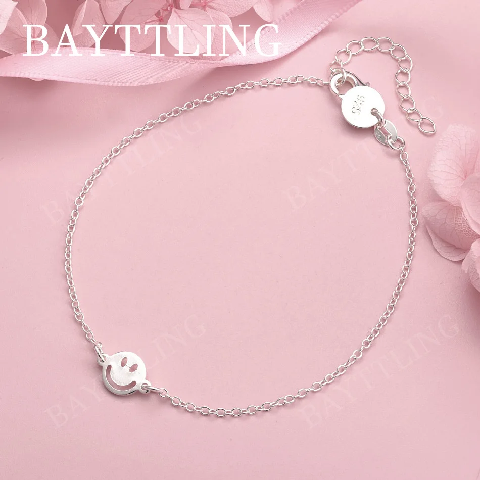 

Элегантный браслет из стерлингового серебра 925 пробы с милым смайликом, 8 дюймов, для женщин, модный аксессуар для вечеринок, подарок