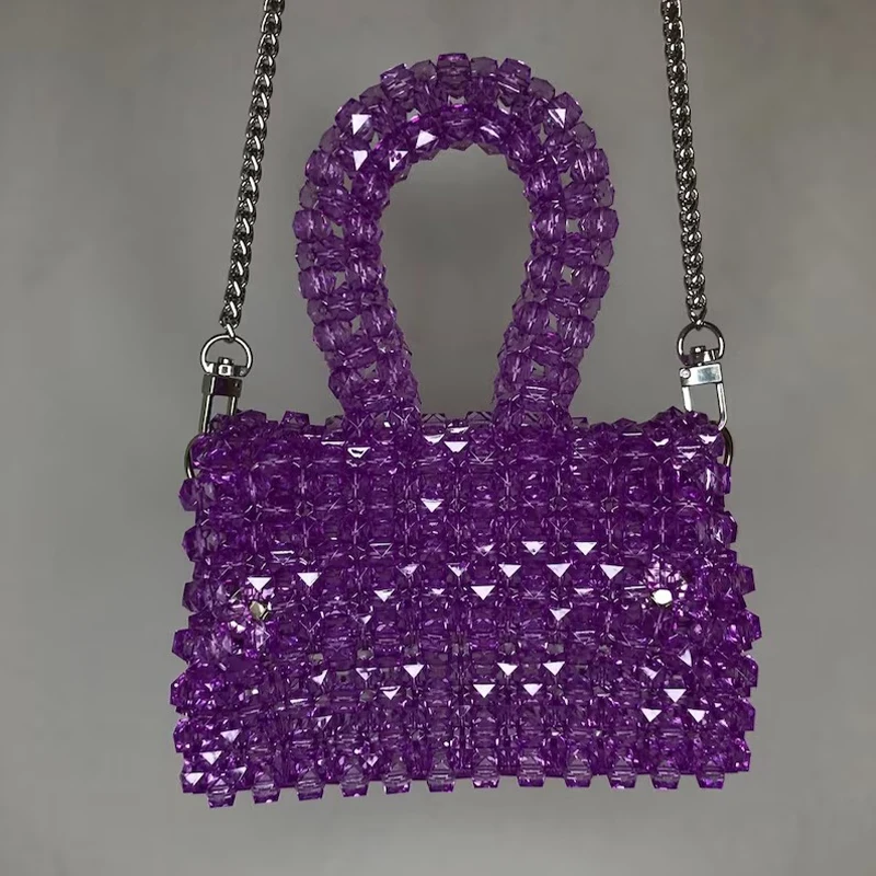 

Square Bead Unique Design Handle Women Handmade Bead Bag Celebrity Ladies Party Vacation Purses Handbags Wholesale Dropshipping