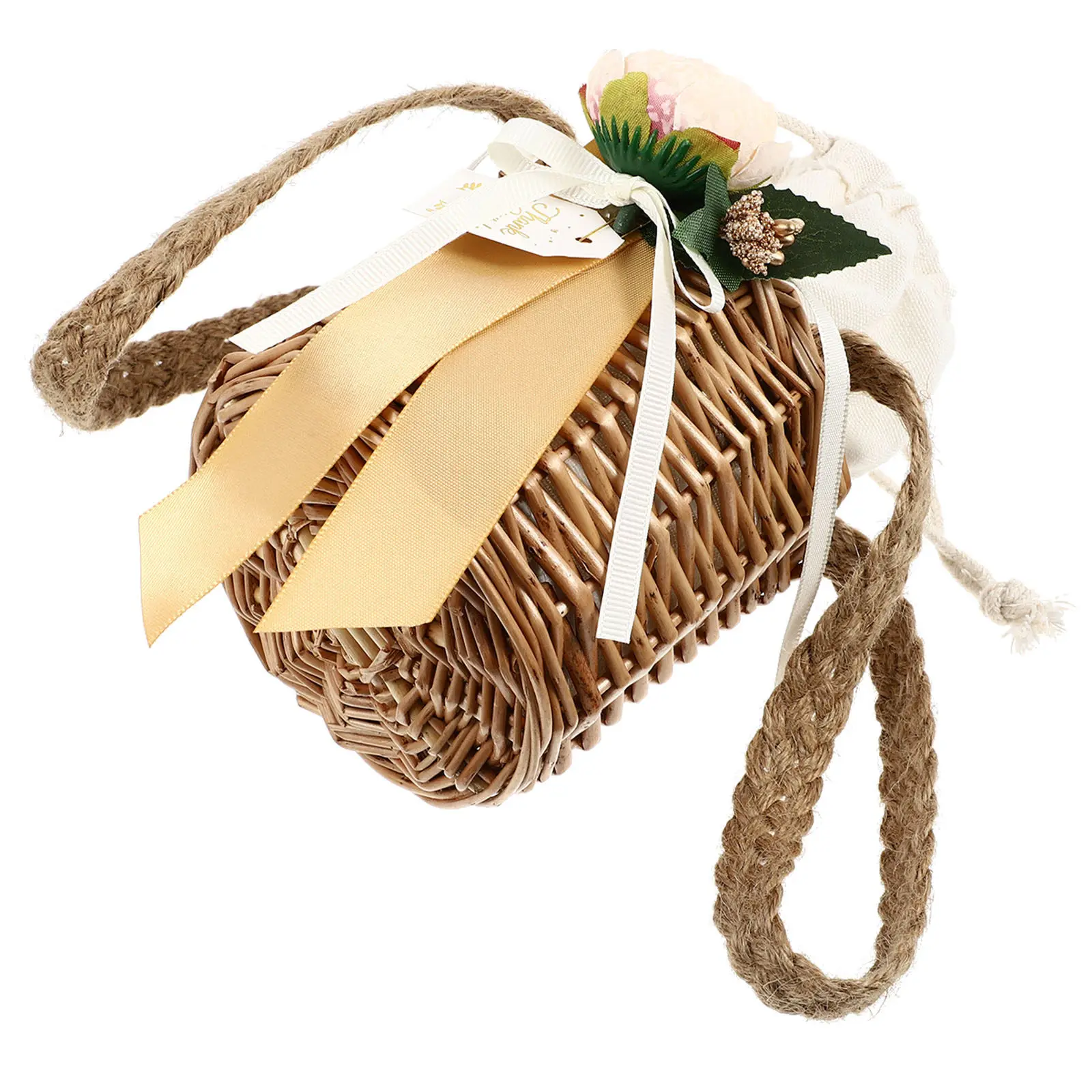 Cesta de regalo de mimbre tejida a mano, Mini cesta de almacenamiento de madera natural para dulces, chocolates, flores, regalos para fiestas de boda, 1 ud.