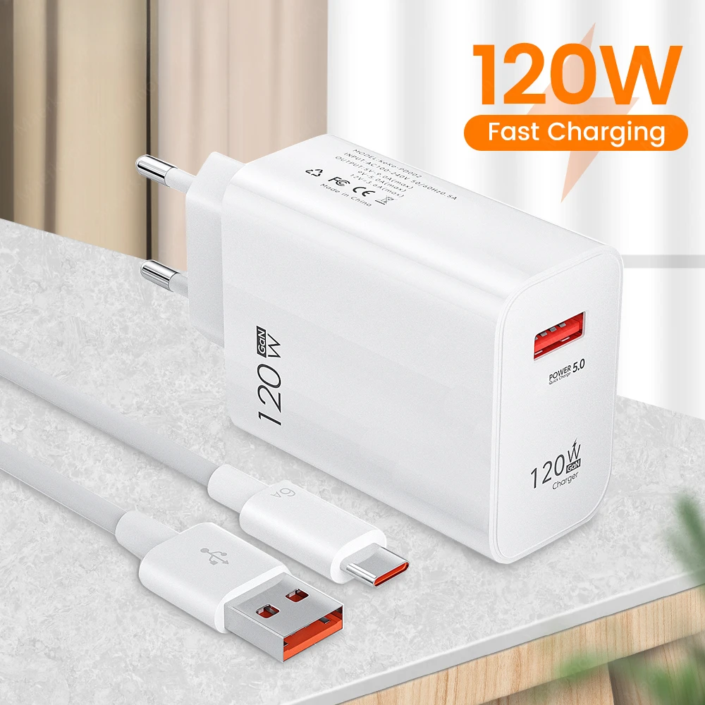Adaptador de Carga Rápida Hyper Charge de 120W con Cable, Enchufe EU, US, UK para Xiaomi Mi 14, 13, Redmi Note 13 Pro Plus, Serie Poco