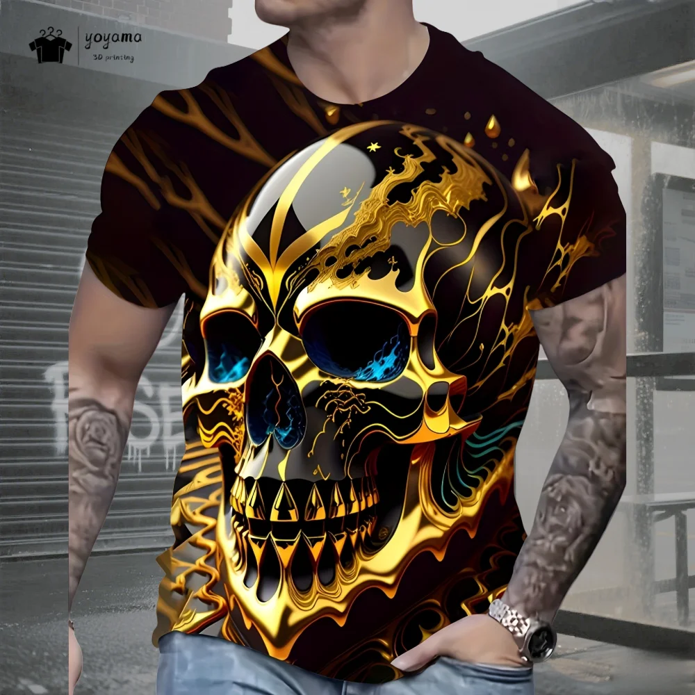 

Halloween Men's T-Shirt New 3D Skull Print Men Top O-Neck Men Short Sleeved Tee Street Men's Top Hip Hop T-Shirt Men's Clothing