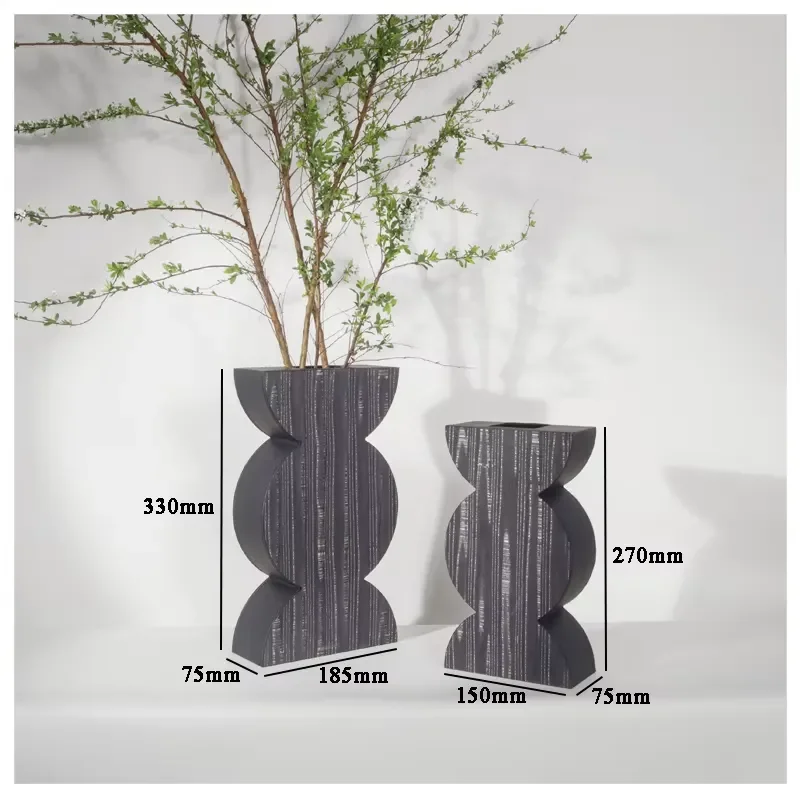 New High Quality Imitation of Gourd Shape Artwork Customized Decoration Created Wood Leather Flower Vase Modern Ornaments