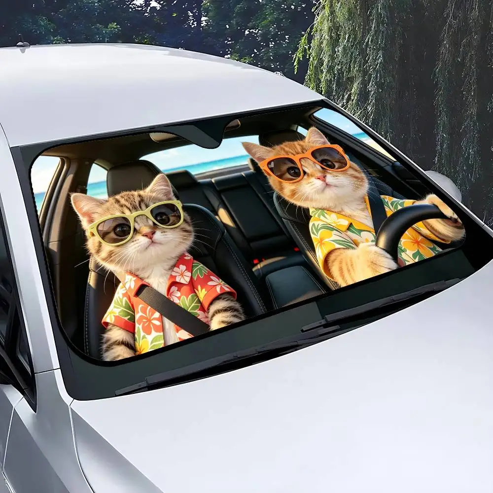 Funny Cat Drive Car SunShade Windshield Funny Sun Shade Foldable UV Ray Sun Visor Protector Sunshade For Front Window view 6
