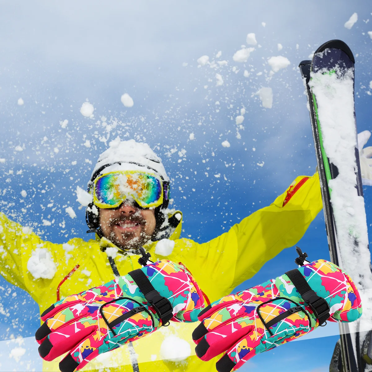 여성용 스키 장갑 따뜻한 겨울 방수 야외 방풍 터치스크린 호환 지퍼 수납 기능이 있는 확장 커프