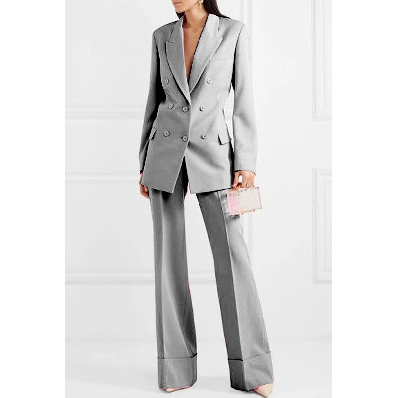 Women\'s Double Breasted Suit Ladies Business Office Tuxedo Workwear Formal 2 Piece Jacket Blazer Pants Wedding Ladies Two Piece