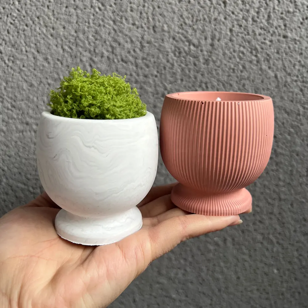 DIY Striped Plaster Candle Cup Silicone Mold Flowerpot Storage Jar Cement Gypsum Pottery Mould Concrete Making Crafts Supplies