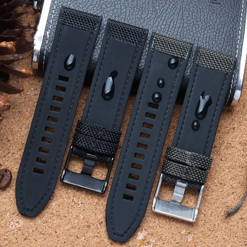 24 26 28mm For DIESEL DZ4318 Dz4500 Dz4506 DZ7420 Canvas Silicone Watch Strap Men\'s Officer Series Accessories Nylon Watchband
