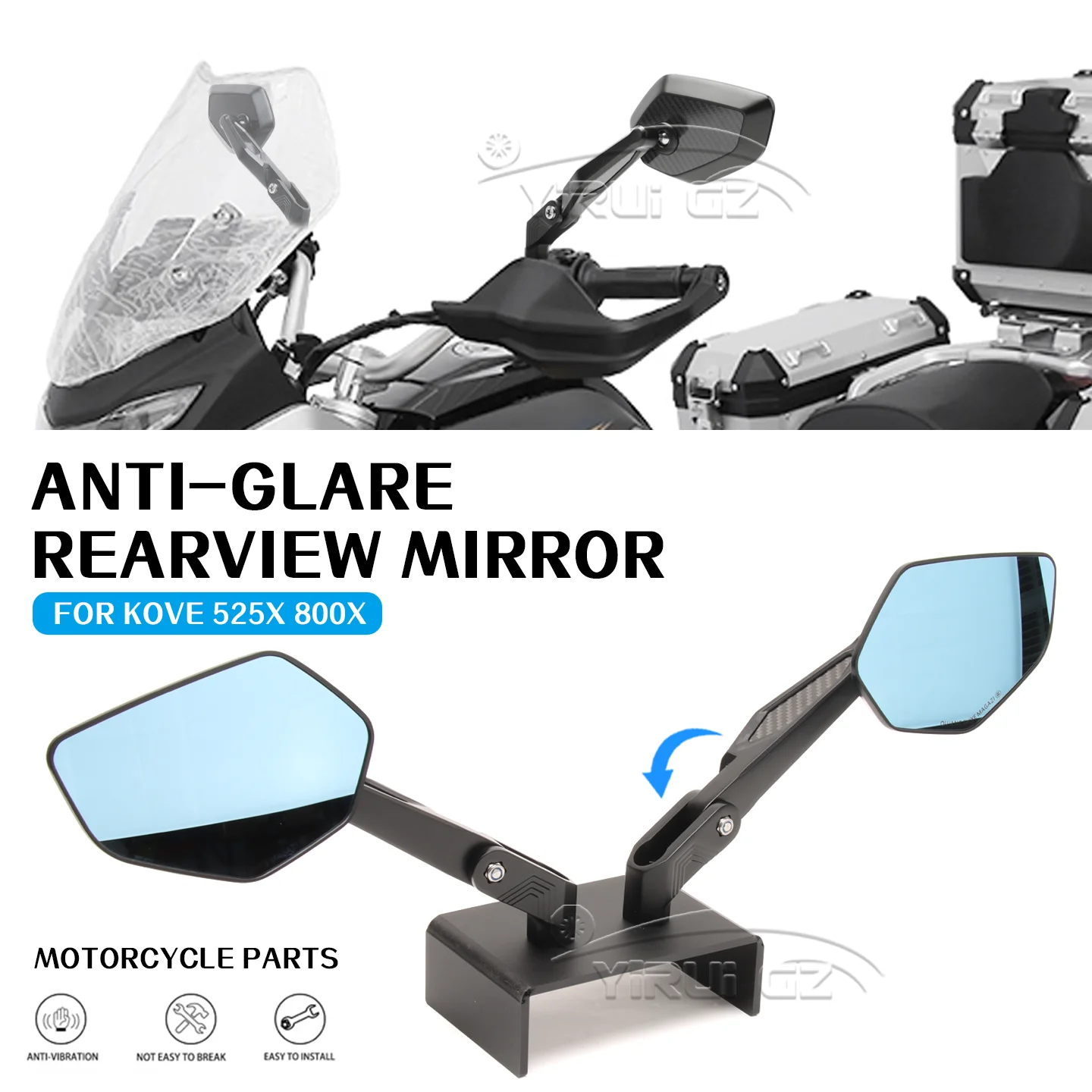

Motorcycle rearview mirror Rearview Side Mirror Foldable mirror rod FOR KOVE 525X 800X 525 X 800 X Blue light anti-glare mirror