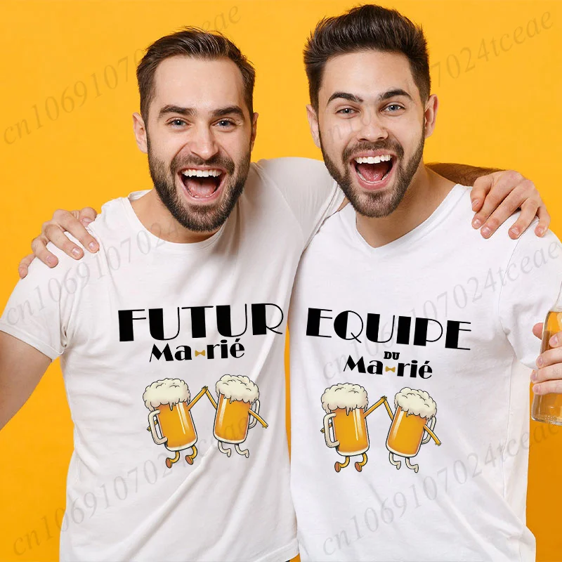 EVG Team Married Future Groom Man Tops Fashion Beer Wedding Party Tee French Single Farewell Bachelor Party Tshirt Team T-shirt