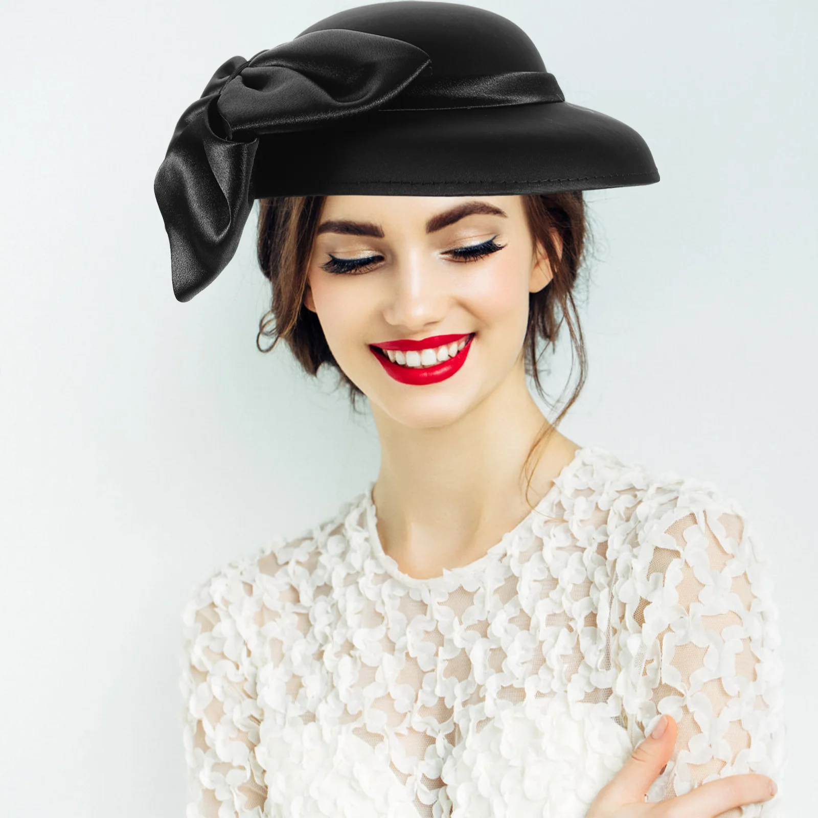 Retro Top Hat Hats Pillbox Wedding Beret Satin Lining Black Guest Dress for Bridal Cap Women Bucket Headgear