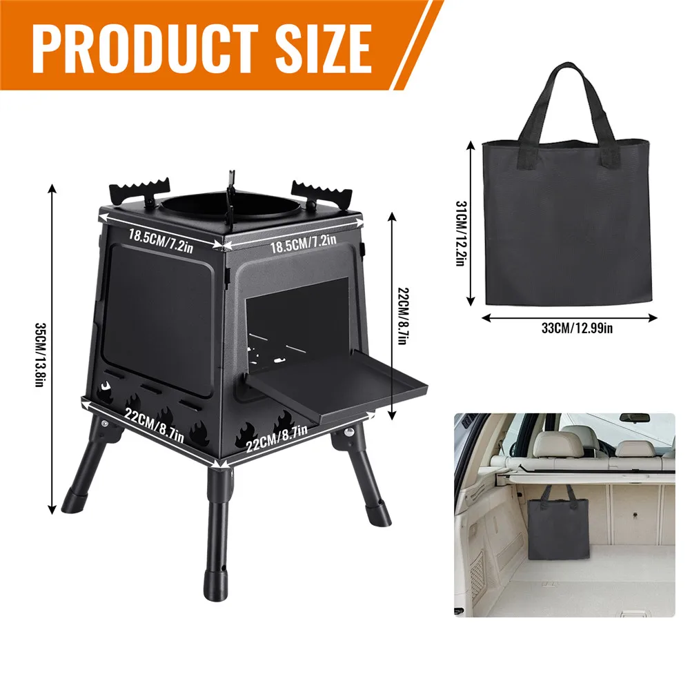 Poêle à bois de Camping Portable avec poêle à bois de chauffage léger pliant en acier au carbone pour la randonnée en plein air voyage cuisine barbecue pique-nique