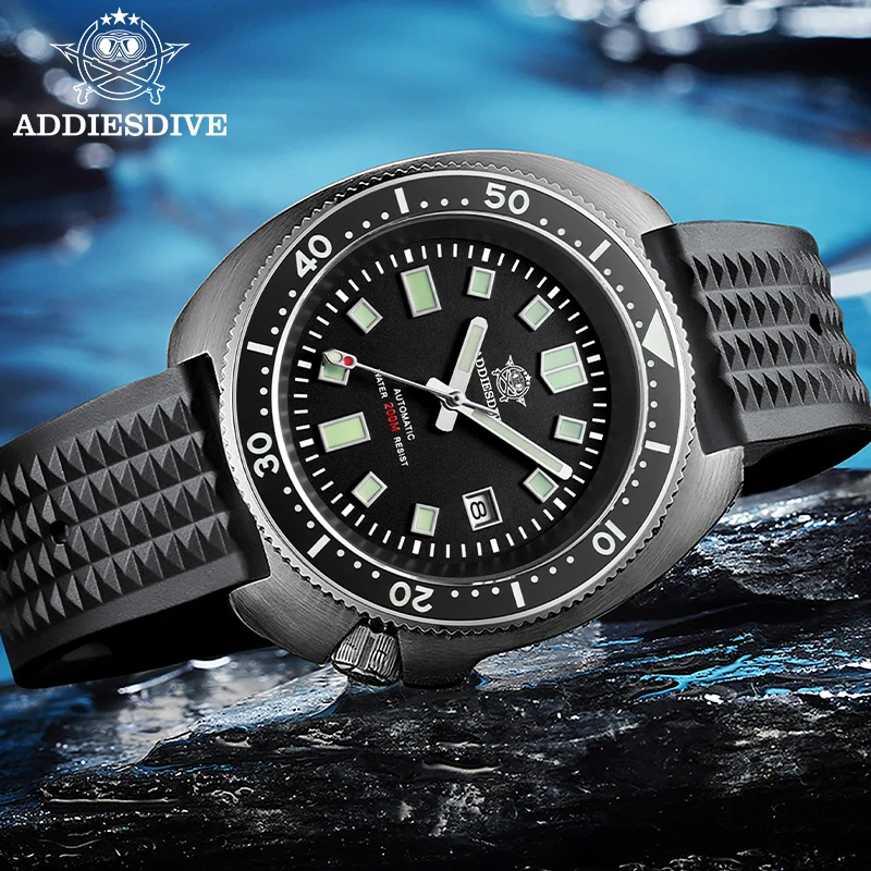 ADDIESDIVE Stainless Steel Dive Watch For Men Sapphire Turtle Automatic Mechanical Watches BGW9 Luminous AD2524 Man Reloj Hombre