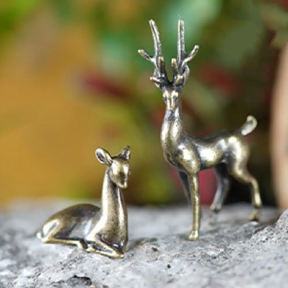Copper Alloy Sika Deer Ornament Retro Vivid Micro Landscape Figurine Anti-rust Durable Tabletop Small Ornaments