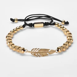 Hot Sale Trend Feather Shape Accessories Handmade Men's Beads Bracelet Stainless Steel Bracelet For Special Birthday Present
