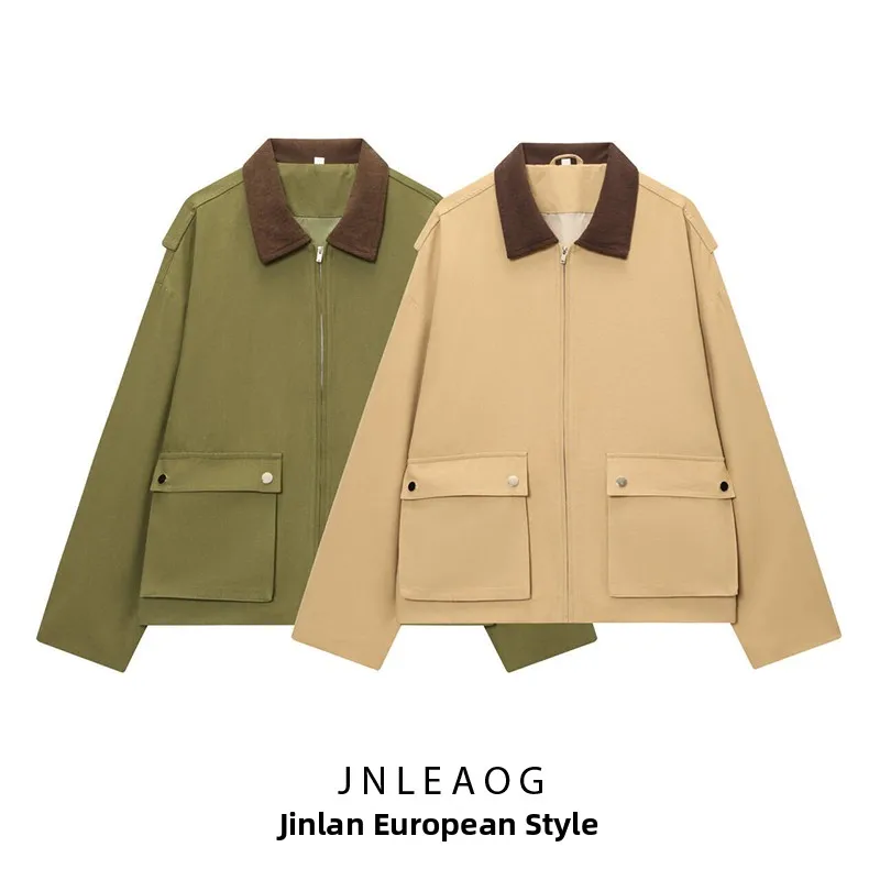 

JNLEAOG женская модная широкая атласная куртка, осенняя новинка, лоскутный воротник, универсальная верхняя одежда из полиэфирного волокна