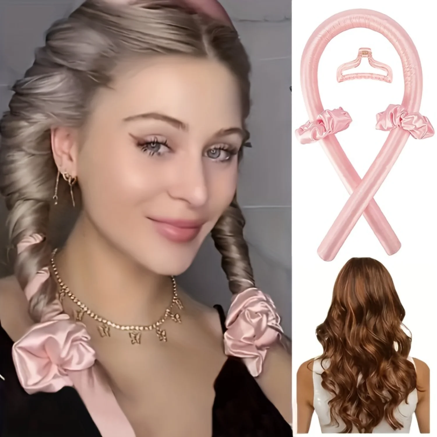 

Heatless Curling Set - Satin Hair Rollers for Overnight Curls - Heatless Hair Curlers with Headband - Gentle and Effective Hair