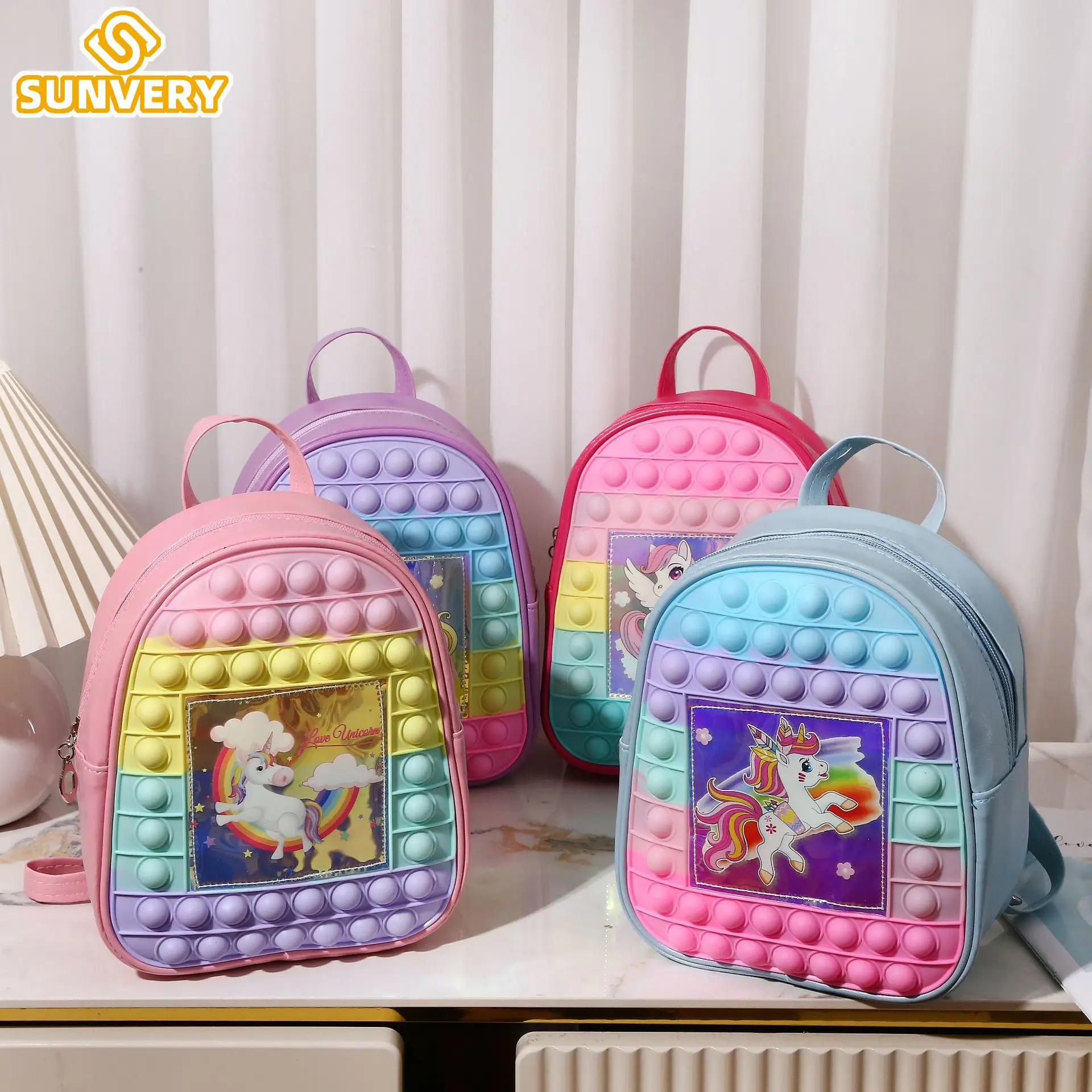 Unicorn Pop School Bag for Autism Kids Backpack Girls ADHD Pops Bubbles Fidget Toy Sensory Fidget Toys Birthday Fidgets Gifts