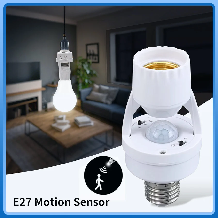 E27 Bewegungssensor LED-Lampenfassung Lampensockel-Konverter PIR-Menscheninduktionsdetektor Einstellbarer Verzögerungsschalter AC85-265V