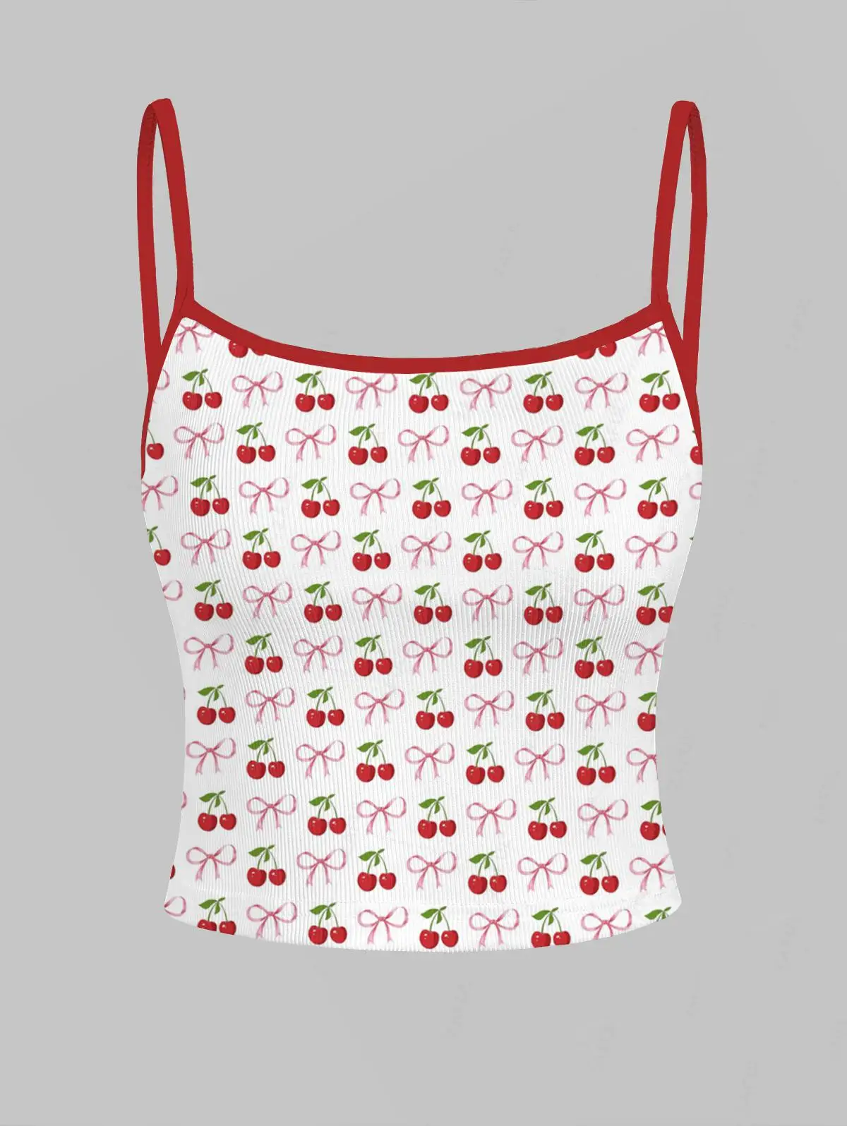 

ZAFUL женская контрастная майка на бретельках с принтом фруктов и вишни в рубчик на тонких бретельках