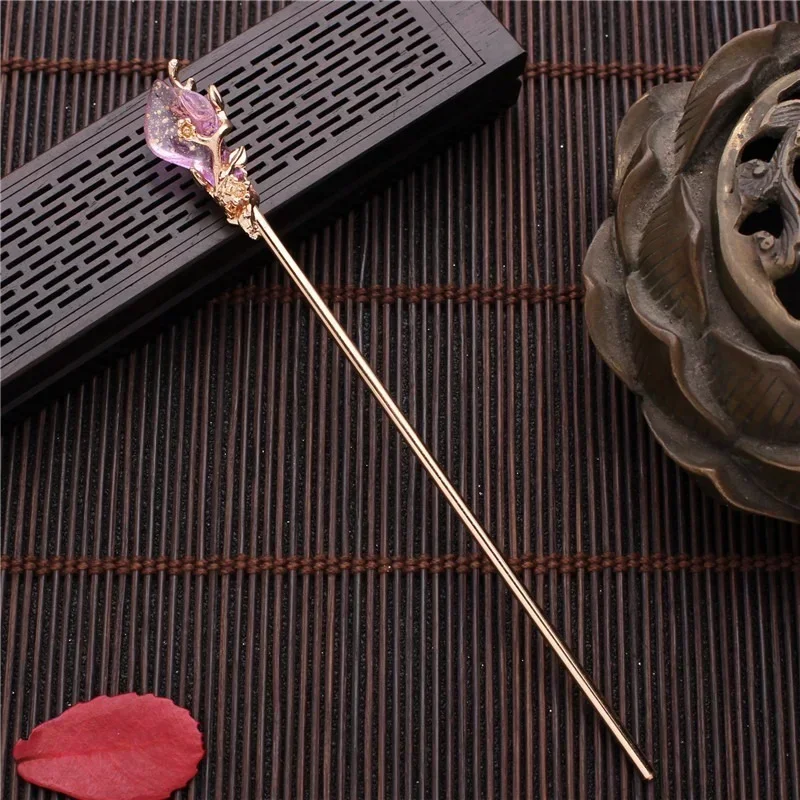 Vintage Chinese Style Hanfu Hair Stick Women Metal Glaze Hair Fork Chopsticks Hairpin Woman Jewelry Hair Clip Accessories