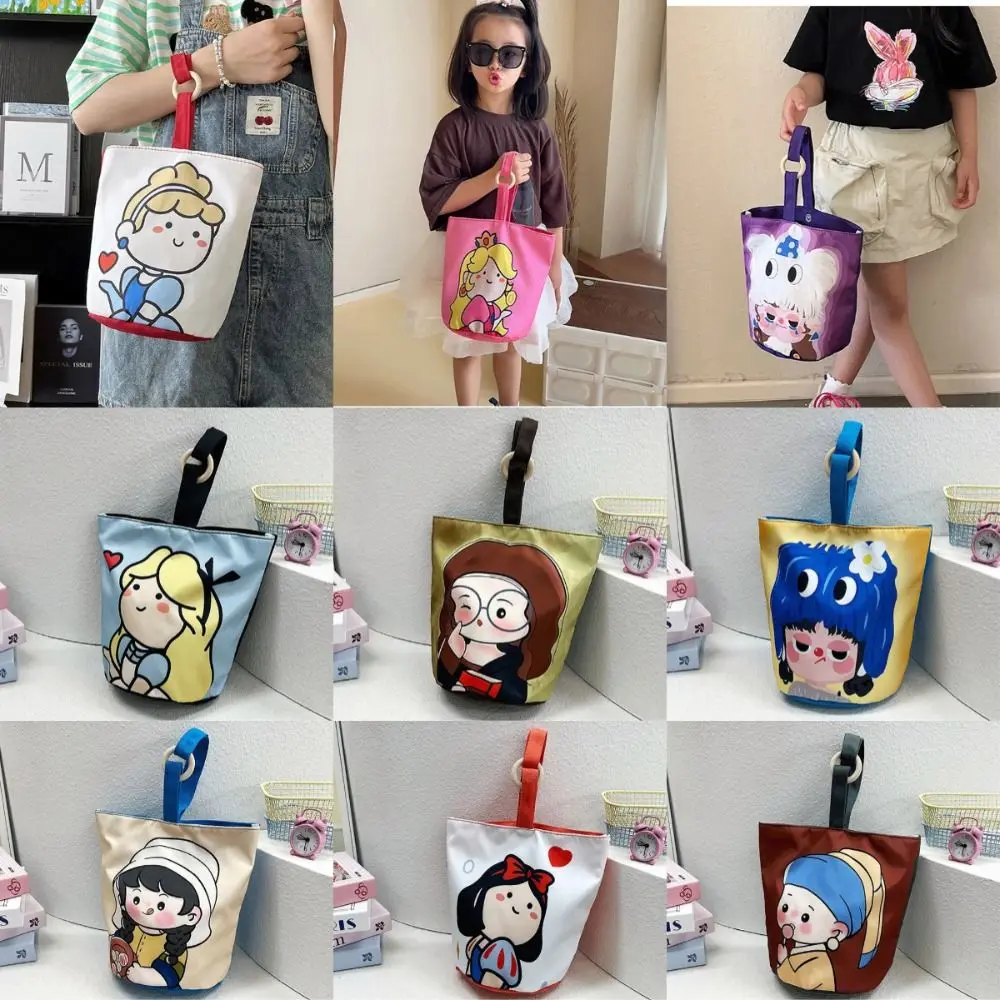 Gift Illustration Bucket Bag Handheld Outward Canvas Bag Canvas Large Capacity Handbag