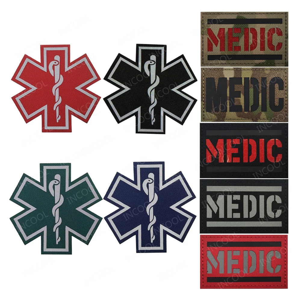 Patchs réfléchissants MEDIC IR, Patch tactique paramédical découpé au Laser, insignes décoratifs qui brillent dans la nuit, Star Life pour vêtements et sac à dos