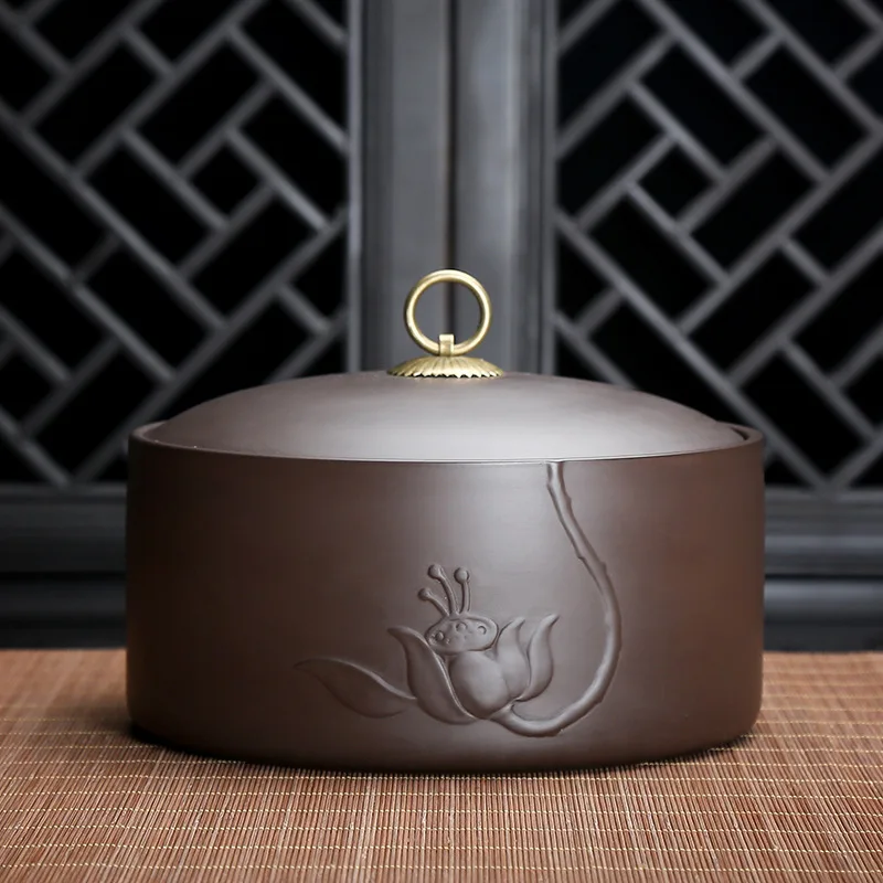 Large Zisha Tea Storage Jar, Tea Caddy Container for 3 Pieces Compressed Tea Cake
