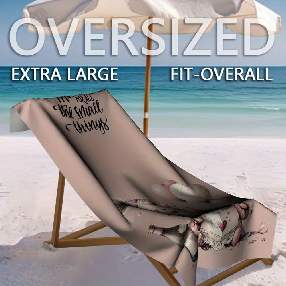 قطعة واحدة من من منشفة الشاطئ المصنوعة من الألياف الدقيقة سريعة الجفاف - تصميم "شكرًا لك على جميع الأشياء" مع جنوم وقلوب، خفيف الوزن وماص لـ Poo #2