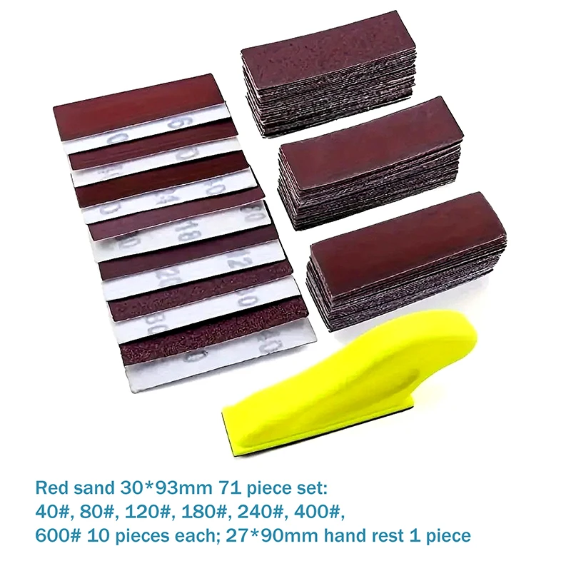 Essential 3.5"x1" Mini Sandpaper Set- 71 pcs in 40/80/120/180/240/400/600 Grits &Hook and Loop Block