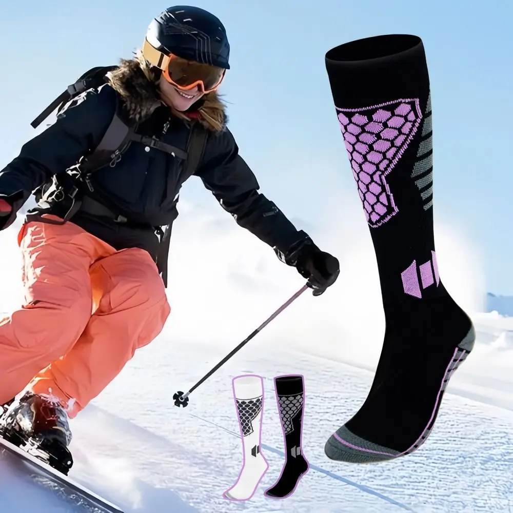 New Thickened Ski Socks Breathable Anti-slip Compression Socks Thermal Moisture-wicking Knee High Socks for Winter Sports