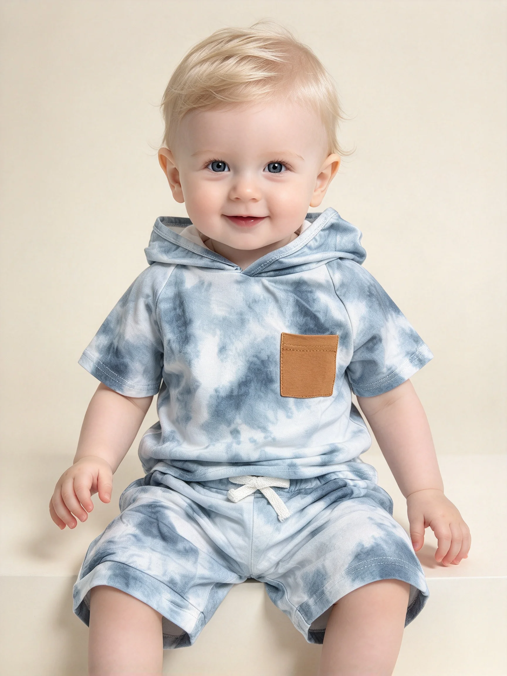 Summer 2Pcs Baby Boys Tie-Dye Clothes Set Hooded Tops Shorts Set