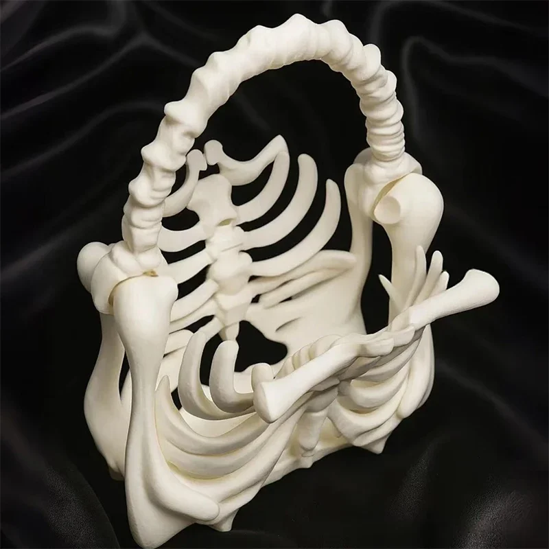 3D Printed Skeleton Bone Purse Gothic Spooky Realistic Ribcage Handbag With Functional Pocket For Halloween Themed Party