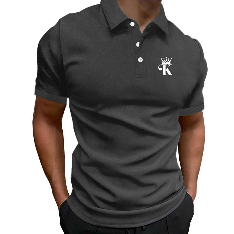 Letter K Print Men Summer Fashion Short Sleeve Polo Shirt , Men Casual Sport Lapel Golf Polo Shirt .